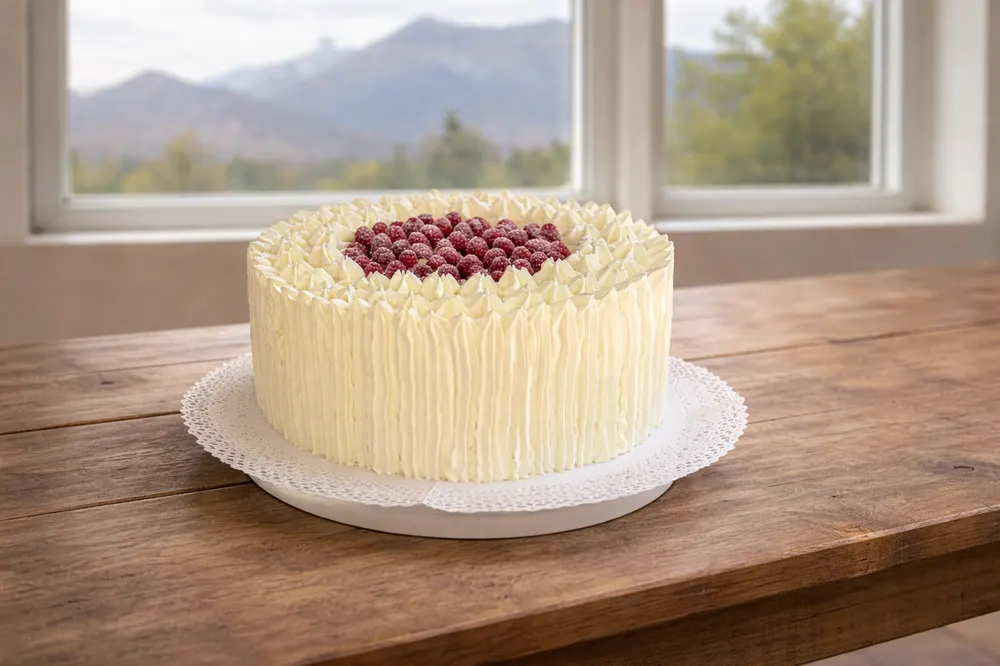 Torta artesanal de merengue y frambuesa de Dulce Andes